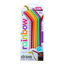 Joie 12711 Set of 6 Rainbow Flexible Straws with Cleaning Brush Reusable Silicone