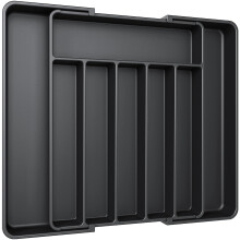 Aujen Expandable Kitchen Drawer Organiser - Adjustable Cutlery Tray, Multipurpose Storage for Forks, Knives, Black, Large