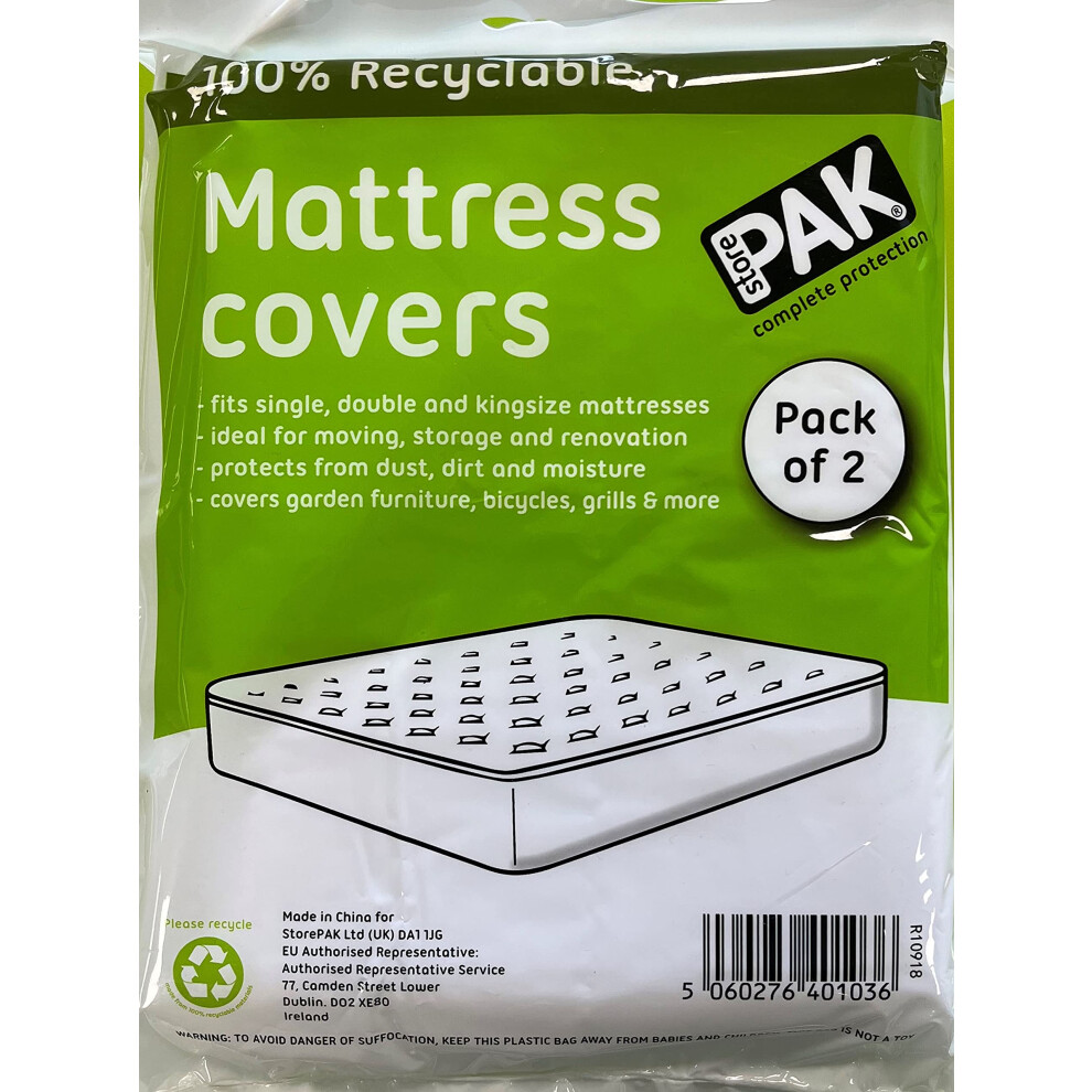 Storepak 2Pk King Size Mattress Cover Bags For Moving, Storage Or Transport - Mattress Protector Storage Bag - Strong, Re-Usable, Waterproof,