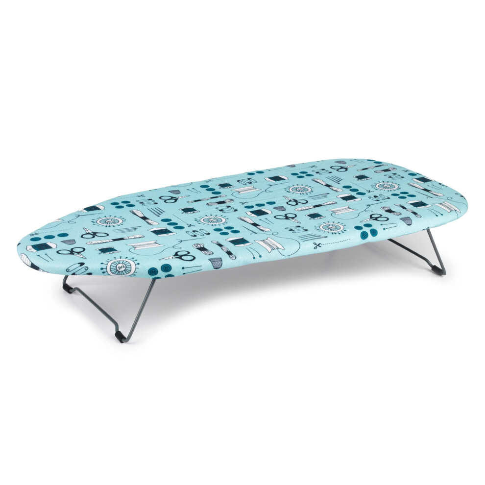 Beldray LA023735SEW Small Tabletop Ironing Board - 73 x31cm, Sewing Accessory Print, 100% Cotton Cover For Smooth Pressing, Foldable Legs, Lightweight