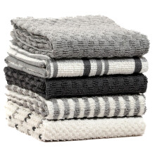 Olivia Rocco 5 Pack Terry Kitchen Tea Towels Cotton Super Absorbent Quick Drying Soft Towel Cloth, Grey