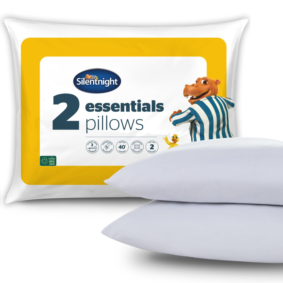 Silentnight Essentials Pillows 2 Pack - Soft Comfortable Soft Medium Support Pillows for Front, Stomach, Back and Side Sleepers - Hypoallergenic and