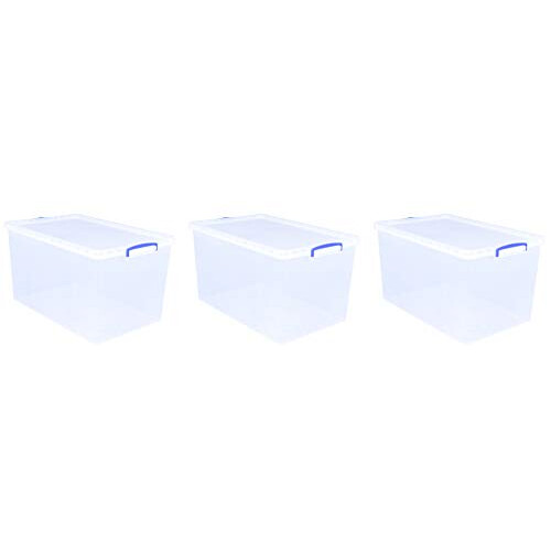 Really Useful Really Useful Box Nestable Plastic Storage 83 Litre Clear (Pack of 3) 2