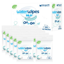 WaterWipes On The Go Wipes, 100 Wipes (10 Packs), 99% Water-Based Wet Wipes, Ideal for Travel, Designed for Face & Body