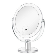 CLSEVXY Vanity Mirror Makeup Mirror with Stand, 1X/15X Magnification Double Sided 360 Degree Swivel Magnifying Mirror, 6.25 Inch Portable Table Desk