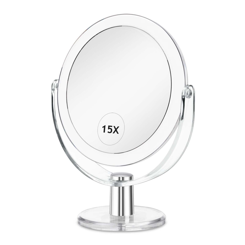 Clsevxy Vanity Mirror Makeup Mirror With Stand, 1X/15X Magnification Double Sided 360 Degree Swivel Magnifying Mirror, 6.25 Inch Portable Table Desk