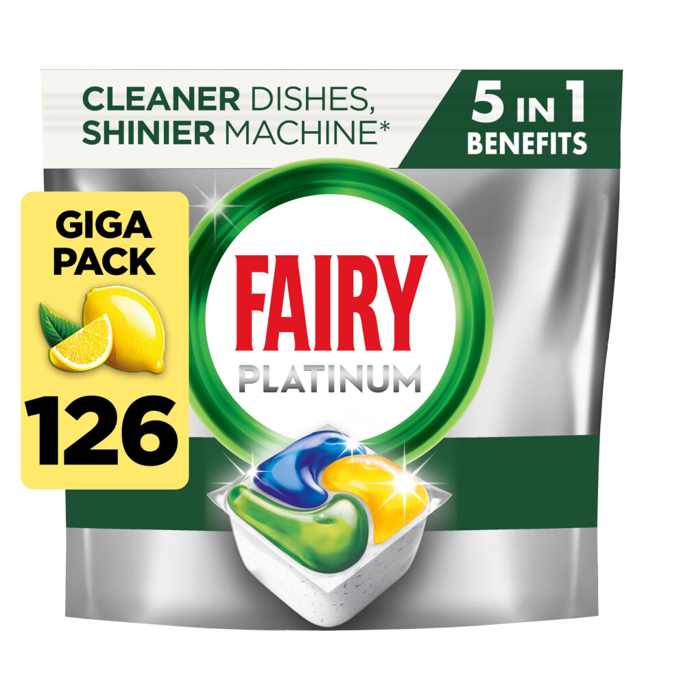 Fairy Platinum All-In-1 Lemon Dishwasher Tablets, 126 Tablets, Bulk Pack for Powerful Cleaning Action