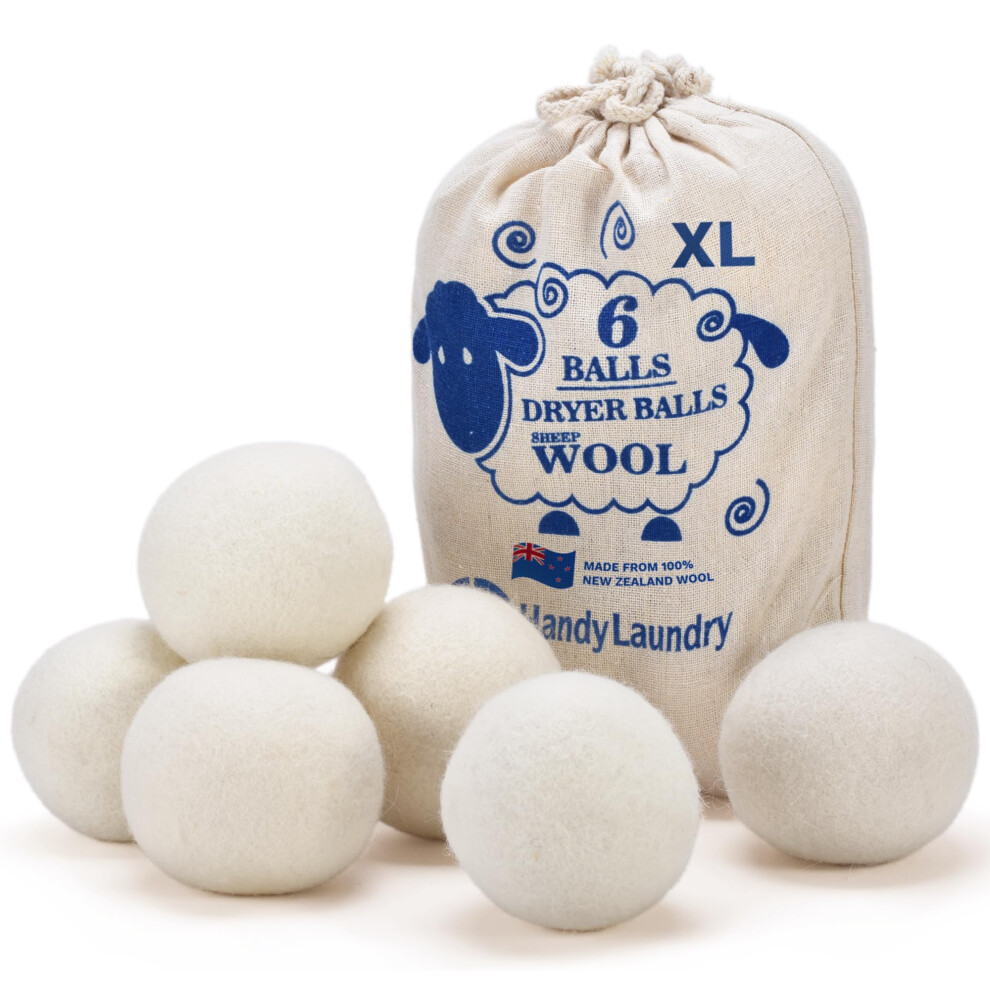 Handy Laundry Wool Dryer Balls - Natural Fabric Softener, Reusable, Reduces Clothing Wrinkles & Saves Drying Time. Better Alternative To Plastic Balls