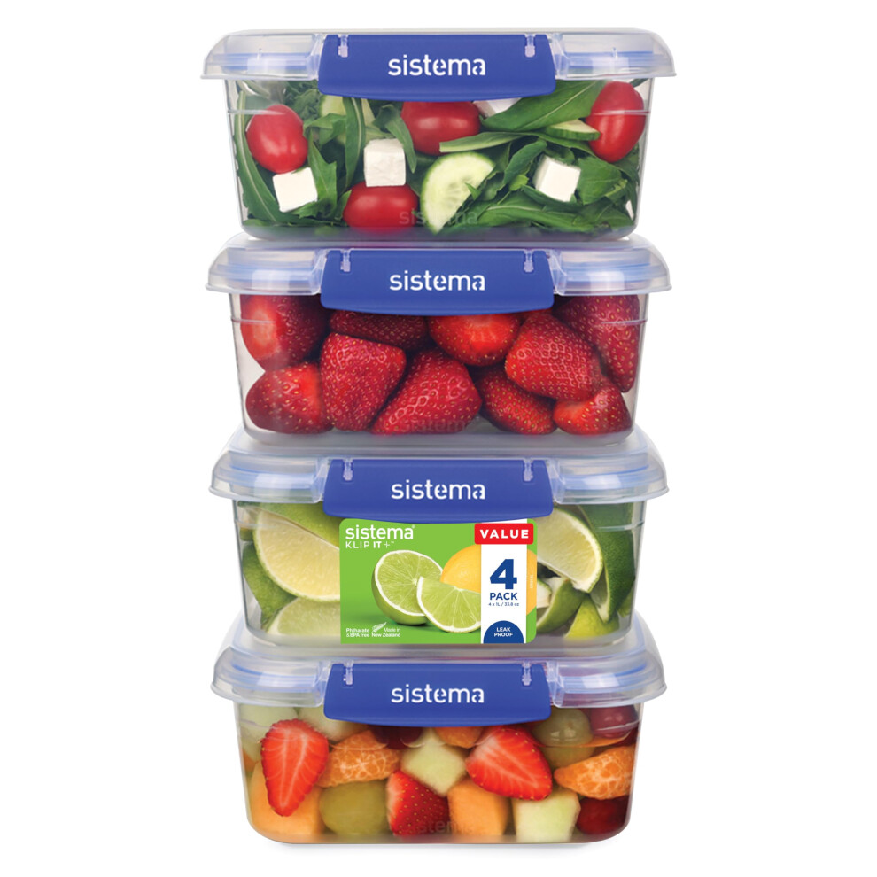 Sistema KLIP IT PLUS Leakproof Food Storage Containers | 1 L | Airtight & Stackable Meal Prep Containers with Lids | School Lunch Boxes | BPA-Free | 4