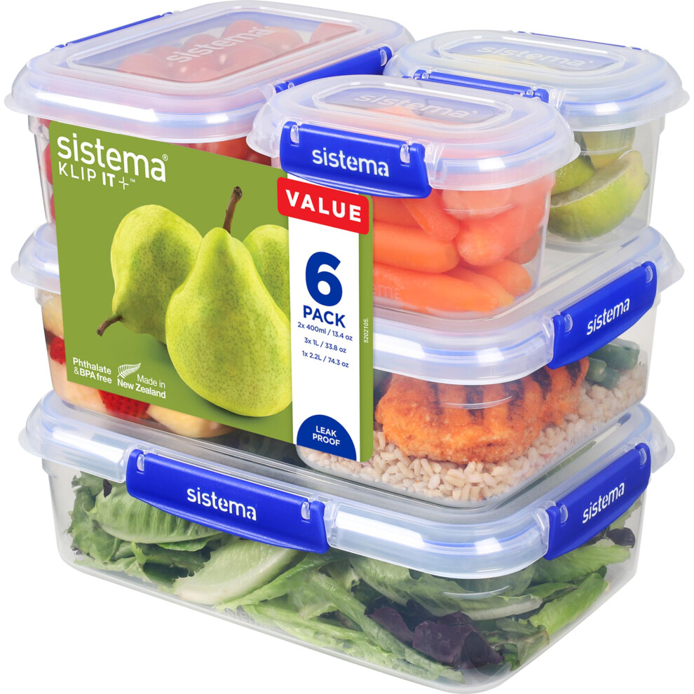 Sistema KLIP IT PLUS Leakproof Food Storage Containers | 2.2 L, 1 L, 400 ml | Airtight & Stackable Meal Prep Containers with Lids | School Lunch Boxes