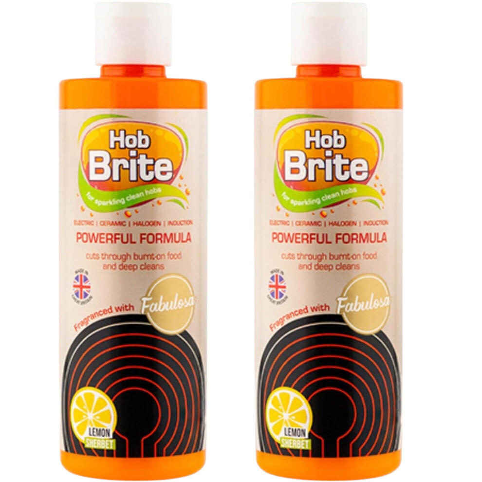 Hob Brite Hob Cleaner Lemon Sherbet (2X 250 Ml), A Powerful Formula For Electric, Ceramic, Halogen And Induction Cookers With Degreaser Sponge Cream