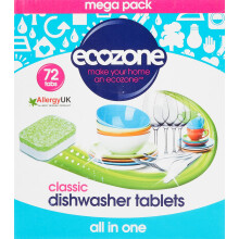 Ecozone Classic All-In-One Dishwasher Tablets, Effective Cleaning Formula Cuts Through Grease & Grime, Natural Vegan & Non Toxic Tabs, Plant Based