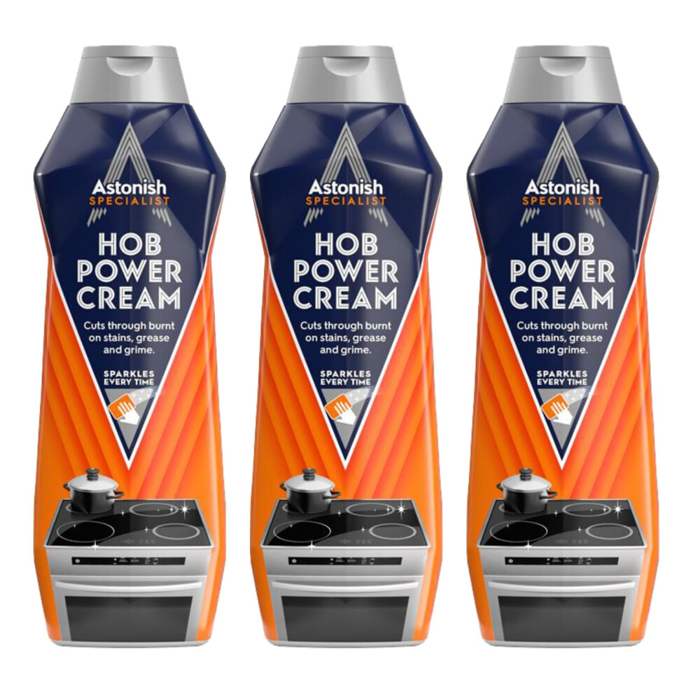 Astonish Specialist Hob Cleaner, For Tough Burnt On Stains, Protective Coat, Zesty Lemon Scent, 3 X 500Ml Cream
