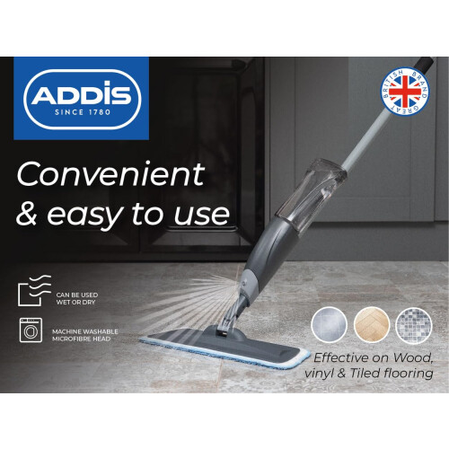 Addis Addis Spray Mop 2-in-1 with Microfibre Flat Mop, 40x12x128 cm - Reusable Microfibre Pad (Code 513619) 1