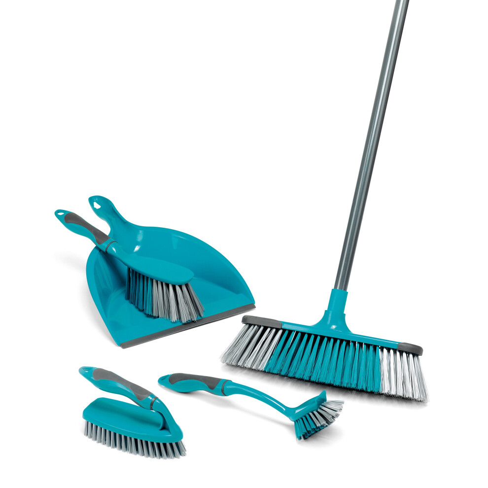 Beldray LA024152TQ Cleaning Bundle with Broom - Dustpan and Brush Set, Scrubbing & Dish Brushes, Long Handled Indoor Floor Sweeping, Washing Up