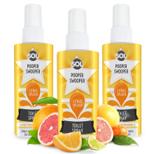 SOL 3pk x 60ml Pooper Swooper Toilet Spray Citrus Splash Fragrance, Odour Masking Air Freshener Refresher for Public Bathrooms, Offices and Home,