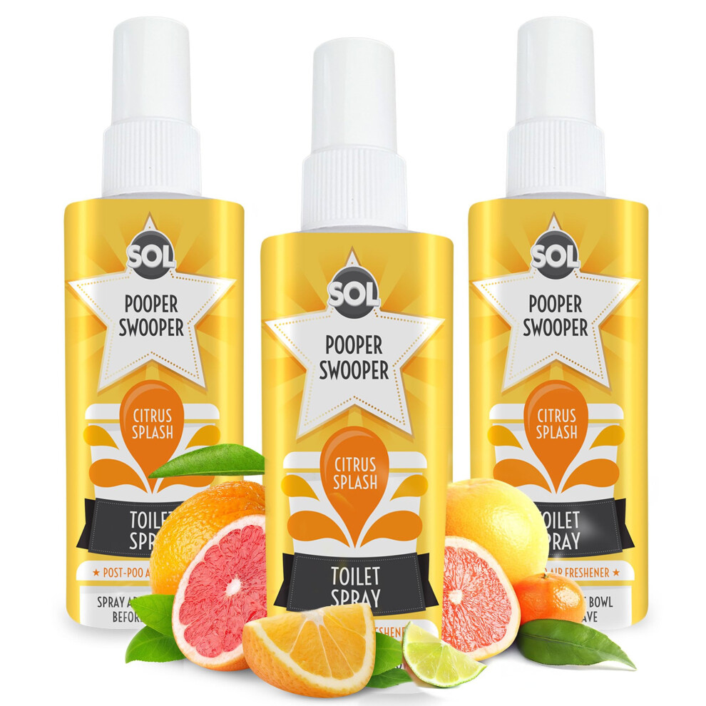 SOL 3pk x 60ml Pooper Swooper Toilet Spray Citrus Splash Fragrance, Odour Masking Air Freshener Refresher for Public Bathrooms, Offices and Home,
