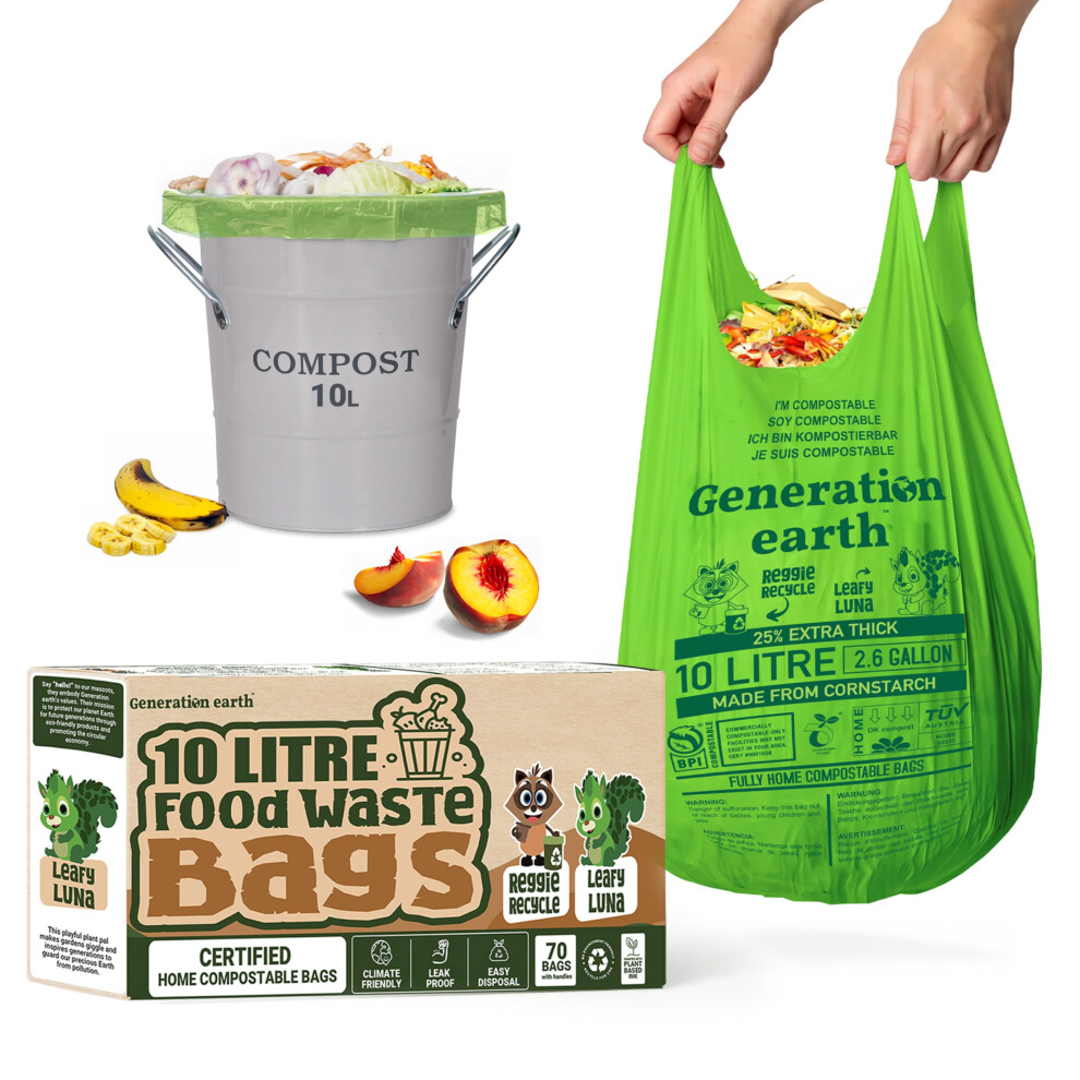 70 bags 10L | Super Strong Food Waste Corn Starch Compostable Caddy Liners | Biodegradable Bin Bags | Caddy Bin Liners | Compost Bags for Caddy |
