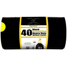 Haya Home 70L litre 40 Drawstring Bin Bags Heavy Duty Bin Liners Black Plastic Refuse Sacks tie top handle large Waste Dustbin Bags for Kitchen Home