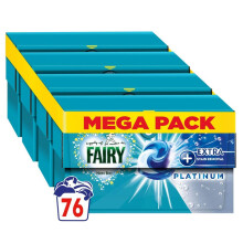 Fairy Non Bio PODS? Washing Liquid Laundry Capsules 76 Washes (4x19) , Platinum, With Extra Stain Removal & Brighter Whites, For Sensitive Skin
