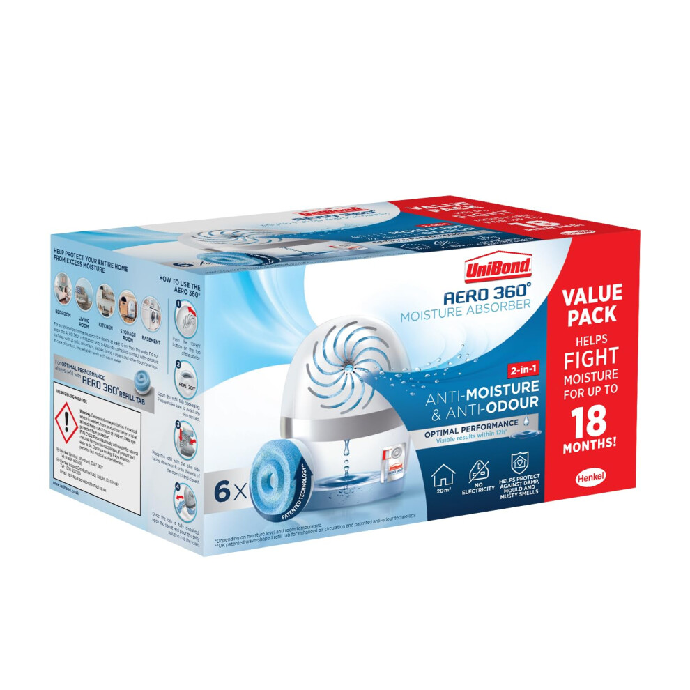 UNIBOND AERO 360? Moisture Absorber Neutral Refill Tab, Ultra-Absorbent and Odour-neutralising, for AERO 360? Dehumidifier, Condensation Absorbers,