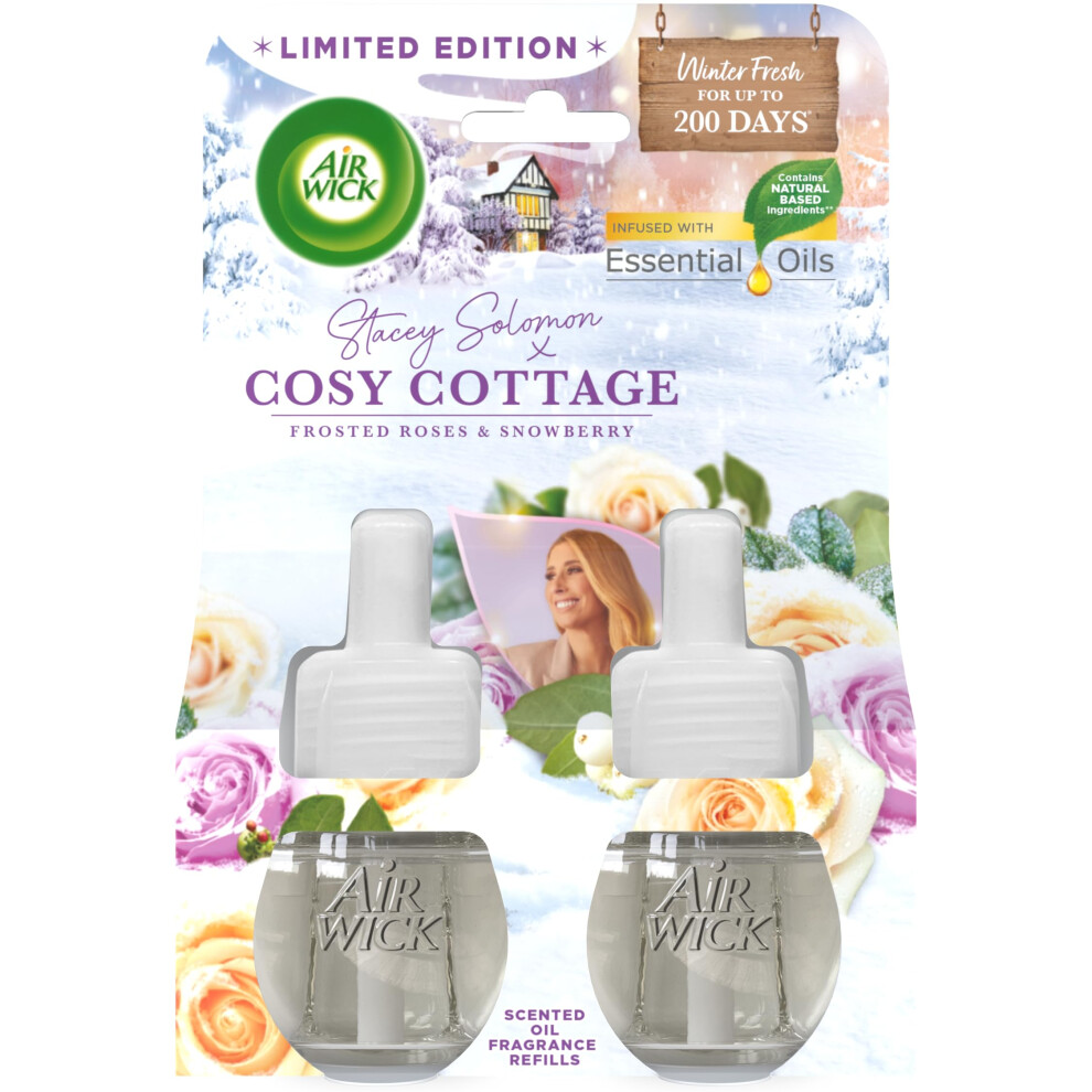 Air Wick Airwick Plug In Diffuser Twin Refill, Cosy Cottage Frosted Roses & Snowberry, Pack 1 X 19Ml, Long Lasting Fragrance, Lasts Up To 200 Days, Plug In Air