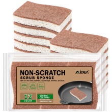 AIDEA Non-Scratch Scrub Sponge-12Count, Natural Sponges for Non-Stick Cookware, Kitchen Sponges, Cellulose Sponges for Dishes, Cleaning Sponge for
