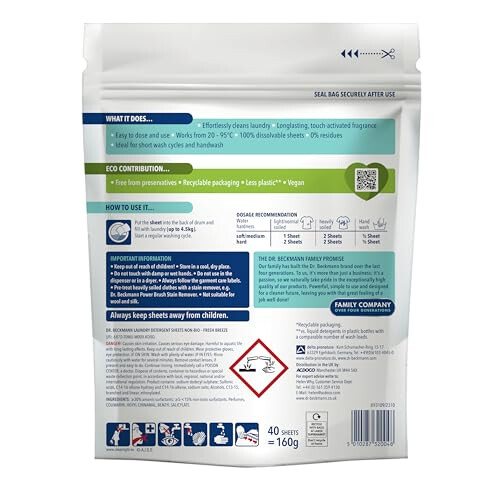 Dr Beckmann Dr. Beckmann MAGIC LEAVES Laundry Detergent Sheets NON-BIO | Convenient and pre-dosed laundry detergent sheets | Dissolvable climate neutral and easy 1