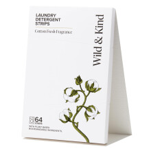 Wild & Kind Laundry Detergent Strips Sheets 64 loads Eco Ultra-Concentrated Non-Bio Cotton Fresh Scent for Machine and Hand Washing
