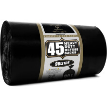 Haya Home 90L liter 45 Black Plastic Bin Bags Heavy Duty Bin Liners, Refuse Sacks Pack of 45 X 1 Heavy Duty Waste Dustbin Bags roll for Kitchen Home