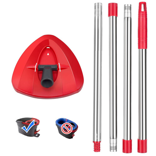 Red Spin Mop Head Base with Mop Handle for Vileda Turbo Spin 2in1,3in1 Mop Refill Replacement,Triangular Spin Mop Base for Turbo