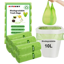 Biodegradable Bin Bags Liners 120PCS, 10L Small Food Waste Bags Trash Bags with Handle, KITBEST Green Caddy Liner Pedal, Compostable Swing Garbage