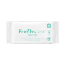 FreshWipes Unscented Antibacterial Body Wipes For Adults 1 Pack (12 Wipes) - Extra Large Biodegradable Wet Wipes - Dermatologically Tested & Suitable