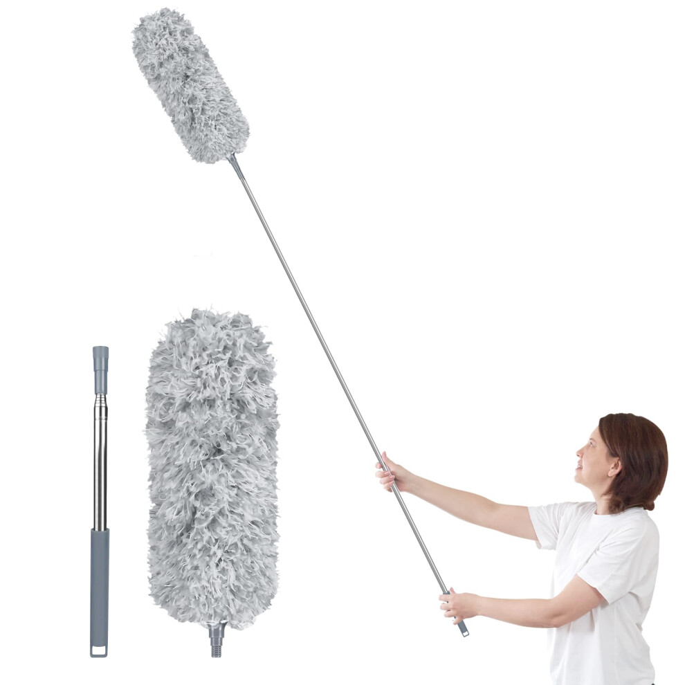 Fogray Extendable Feather Duster For Cleaning, Telescopic Long Handled Dusters Dust Magnet Cleaner Brush Pole Supplies, Cobweb Roof High Ceiling Fan