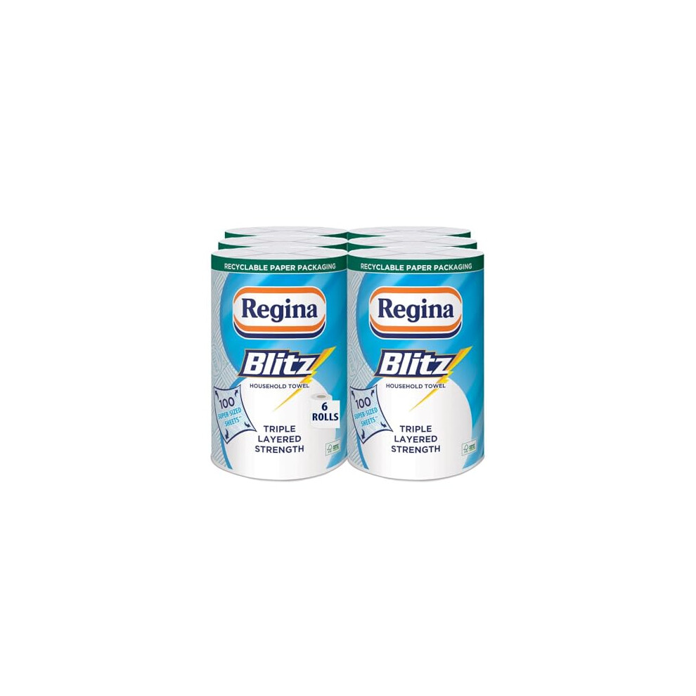 Regina Blitz Household Towels ? 6 Rolls Per Pack, 3-ply Kitchen Roll, 100 Sheets Per Roll, Paper Packaging, FSC Certified Paper, Recyclable Packaging,