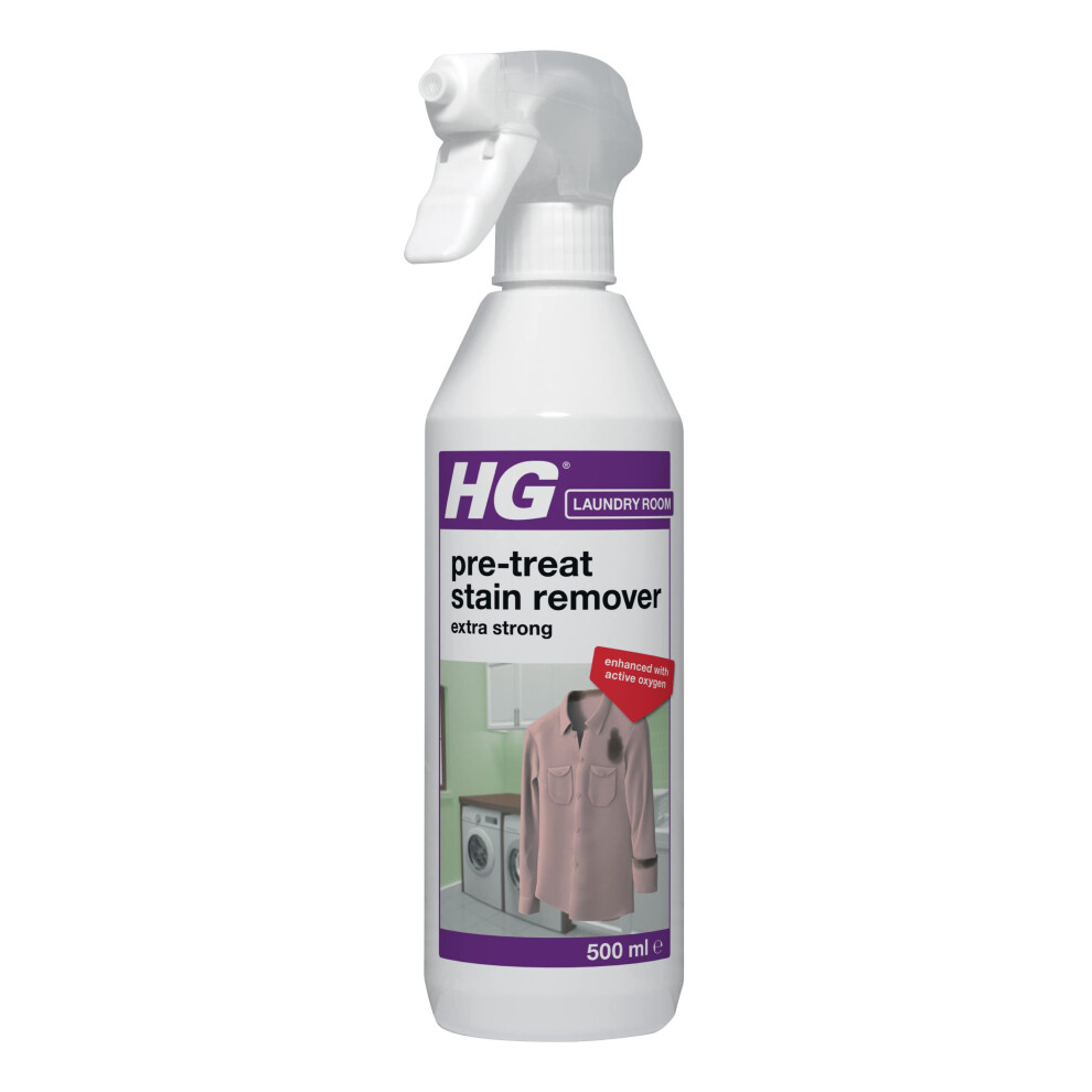 HG Laundry Pre-Treat Stain Remover, Extra Strong Pre-Wash Clothing & Fabric Spray with Active Oxygen, Removes Spots & Stains, Heavy Duty Formula Ideal