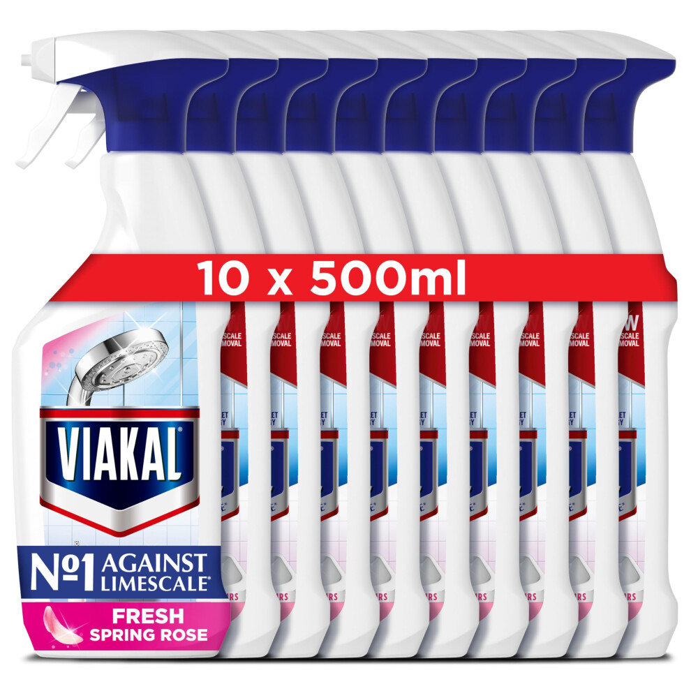 Viakal Limescale Remover Spray, Bathroom Cleaner Spray, Fresh Spring Rose Scent, 5 Litre (500 ml x 10), Toilet Cleaner Limescale Remover