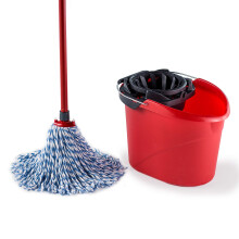 Vileda SuperMocio Microfibre and Cotton Mop and Bucket Set, Mop for Cleaning Floors, Set of 1x Mop and 1x Bucket, Red/Black, 28.3cm (W) x40cm (D)