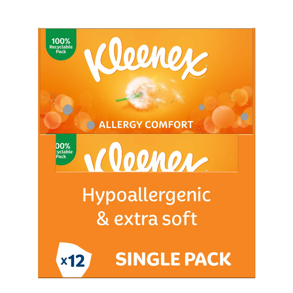 Kleenex Allergy Comfort Tissues - Pack Of 12 Tissue Boxes- Hayfever Allergy Comfort Tissues - Extremely Gentle, Perfect For Hay Fever Symptoms