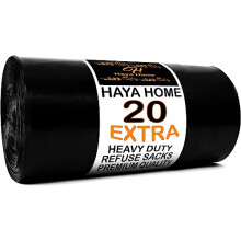Haya Home 20 EXTRA LARGE Heavy Duty Bin Bags 100L Black Plastic Bin Liners 45 ?m Refuse Sacks Ultra Strong Heavy Duty Waste Dustbin Bags for Kitchen