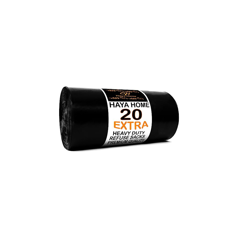 Haya Home 20 EXTRA LARGE Heavy Duty Bin Bags 100L Black Plastic Bin Liners 45 ?m Refuse Sacks Ultra Strong Heavy Duty Waste Dustbin Bags for Kitchen