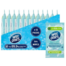 Wet Ones ? Be Gentle ? Plastic Free Antibacterial Pocket Size Hand Wipes - 144 wipes ? 12 packs x 12 wipes