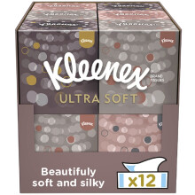 Kleenex Ultra Soft Facial Tissues - Pack of 12 Cube Tissue Boxes - Our Softest Tissue - Supremely Soft And Silky Designed With Luxury In Mind
