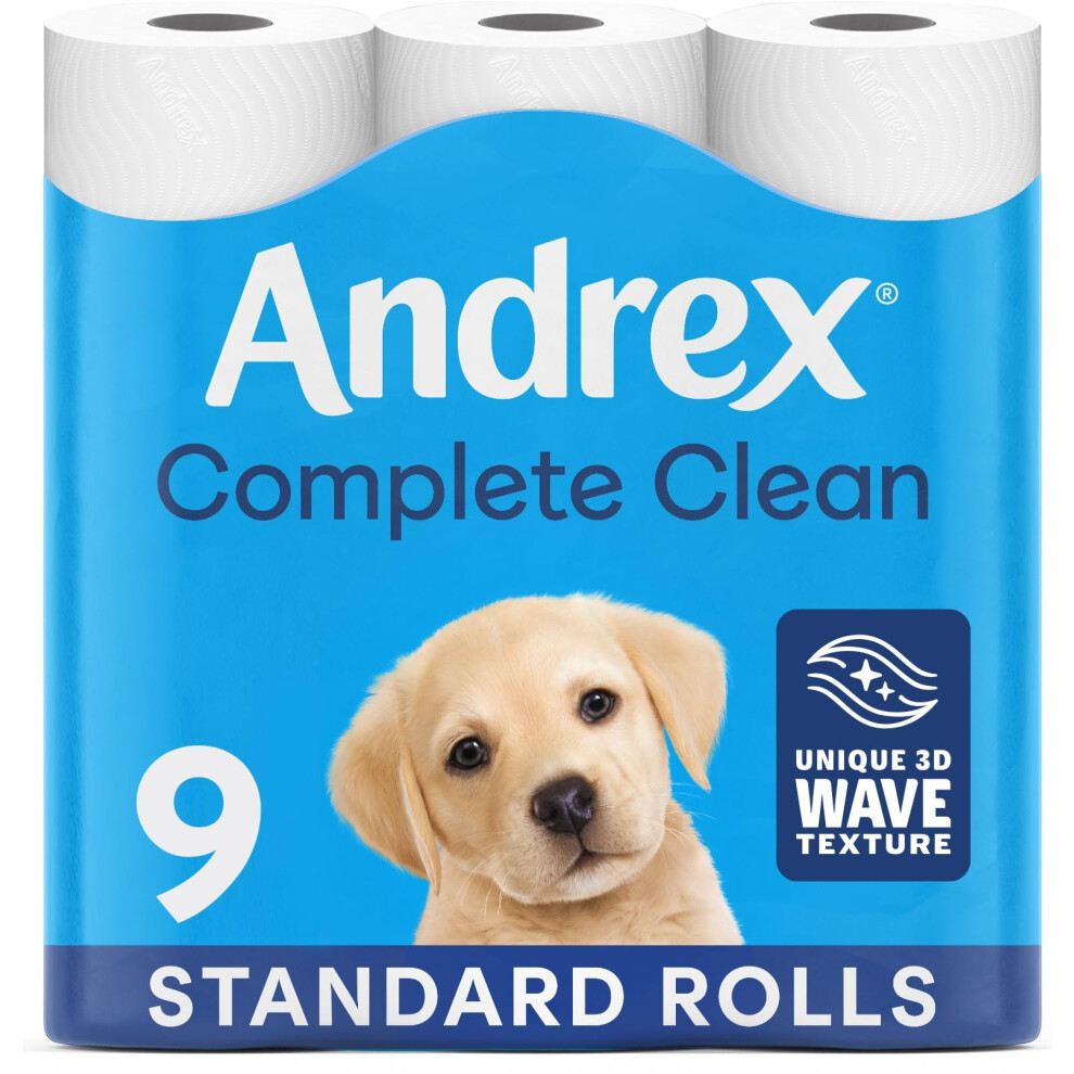 Andrex Complete Clean Toilet Roll 9 Rolls (Previously Classic Clean Toilet Tissue) Unbeatable Toilet Paper With Unique 3D Wave, Fsc Certified