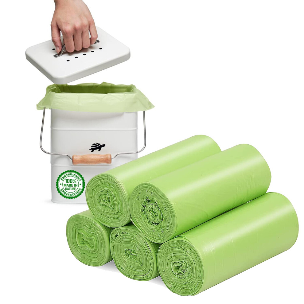 Yawahome Biodegradable Bin Liner 100 Counts, 15L Small Food Waste Caddy Trash Bag Recycle 2-4 Gallon Garbage Bag, Thick Degradable Rubbish Bag Compostable For
