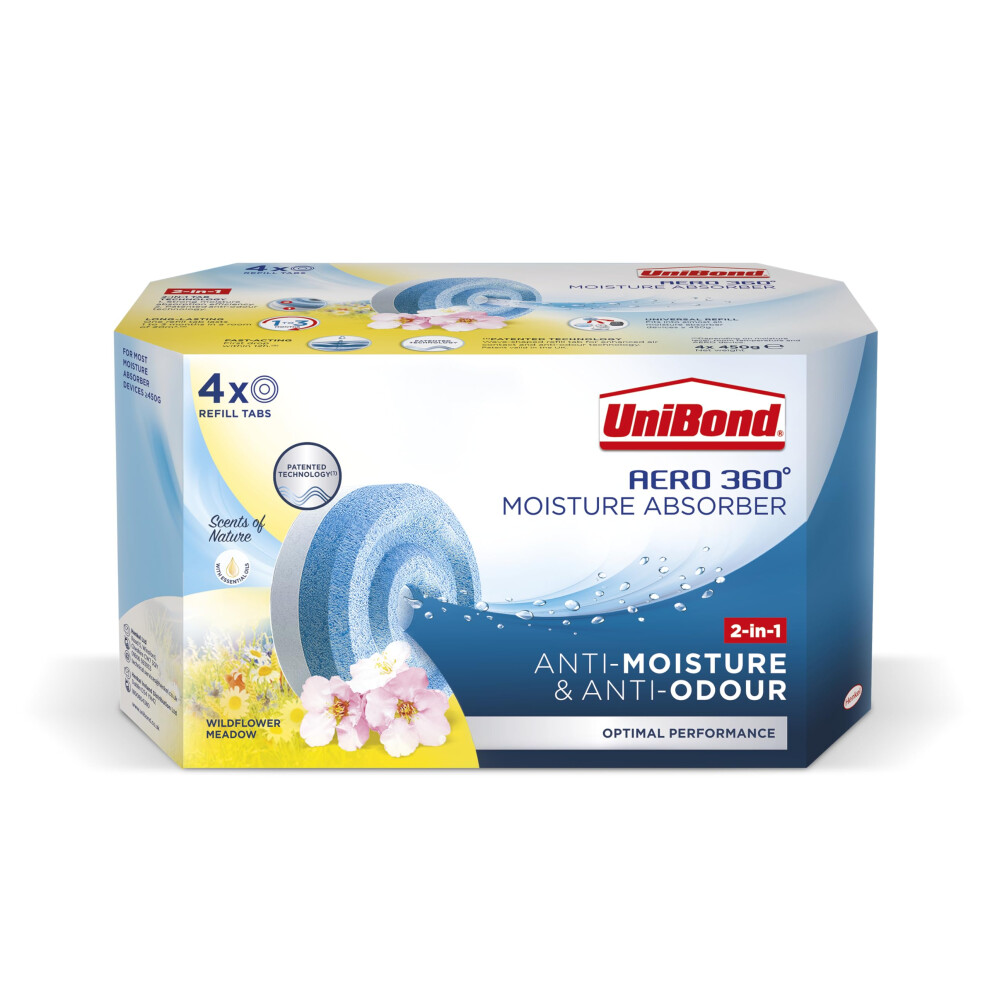 Unibond AERO 360? Moisture Absorber Wildflower Meadow Refill Tab,Aromatherapy,Ultra-Absorbent and Odour-Neutralising,for Dehumidifier,Condensation