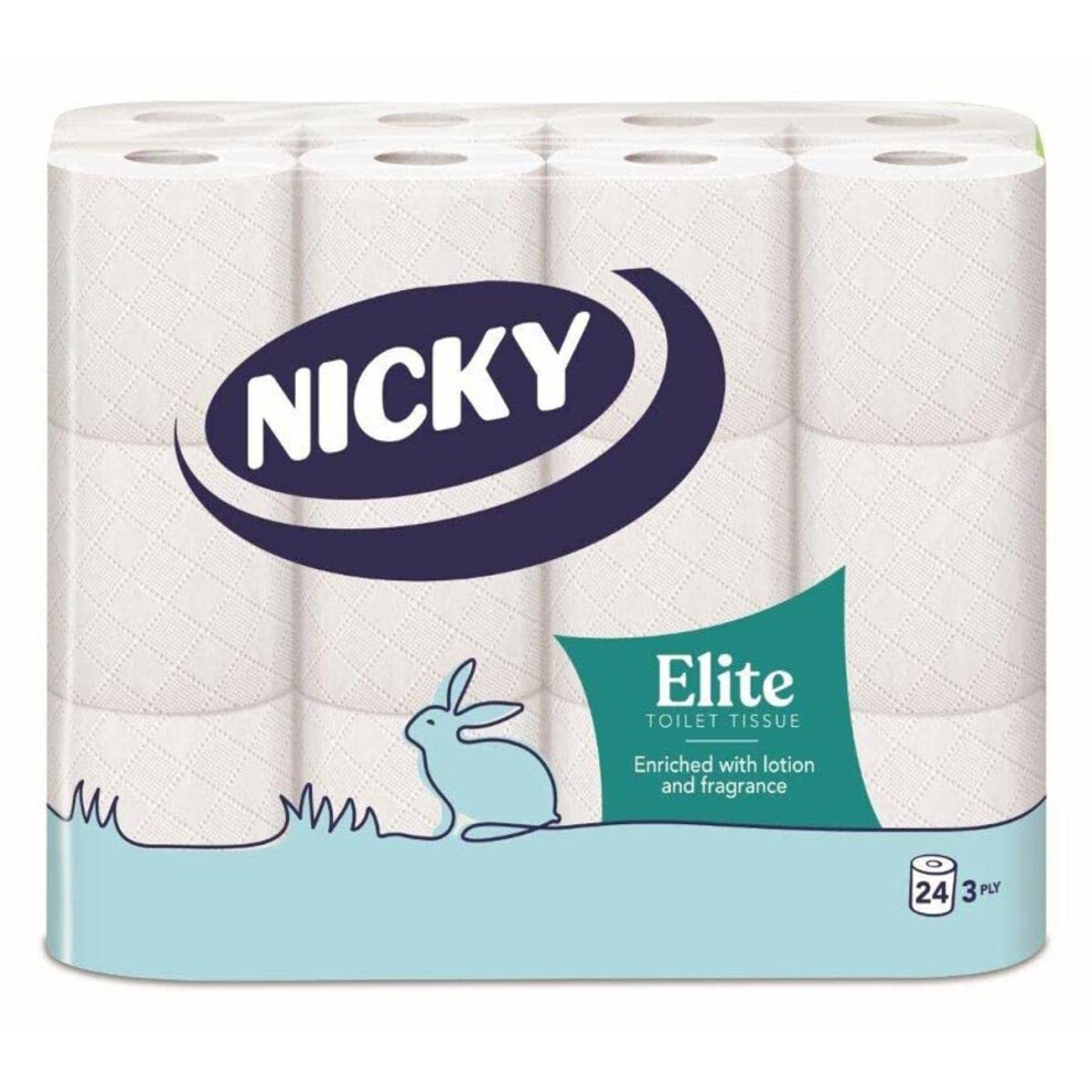 Nicky Elite Scented Toilet Tissue | 24 Rolls Of Toilet Paper| 3-Ply | Talc Scent | Softness To The Skin | Enriched With Lotion |100% Fsc White
