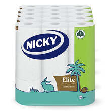Nicky Elite Coconut Fresh Toilet Tissue - 45 Rolls of White Toilet Paper, 168 Sheets per Roll, 3-Ply, Exotic Coconut Scent, Softeness and Comfort to
