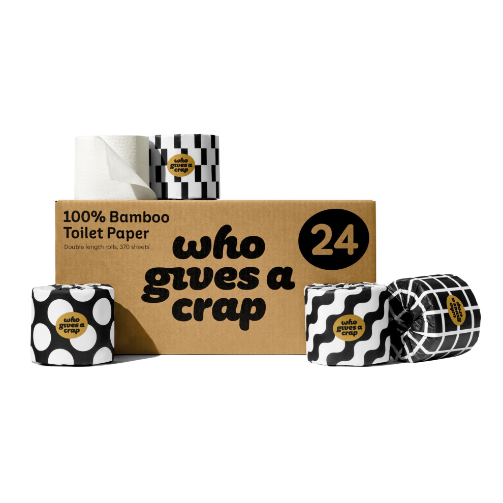 Who Gives A Crap ? Premium Bamboo, Twice as Long, Toilet Roll, Box of 24 (3-Ply, 370 Sheets) Luxuriously Soft, Strong, Sustainable, Biodegradable &