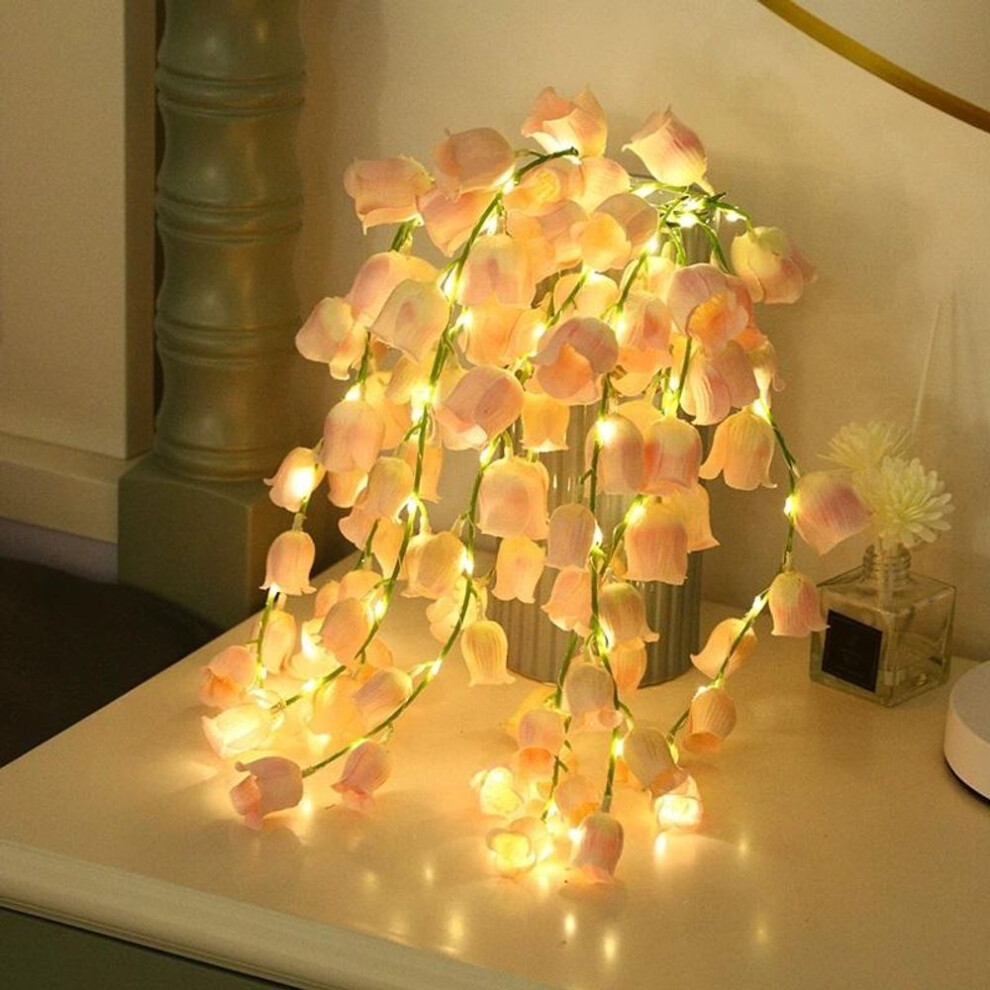 (pink) 10 Pcs Artificial Flower String Lights Fake Flowers Vine Floral Garland With Led Fairy Lights Silk Hanging Vines For Wedding Party Garden Wall Decor